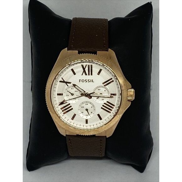 Fossil AM4622 Women Brown Leather Analog White Dial Genuine Wrist Watch HK931 - Picture 1 of 12